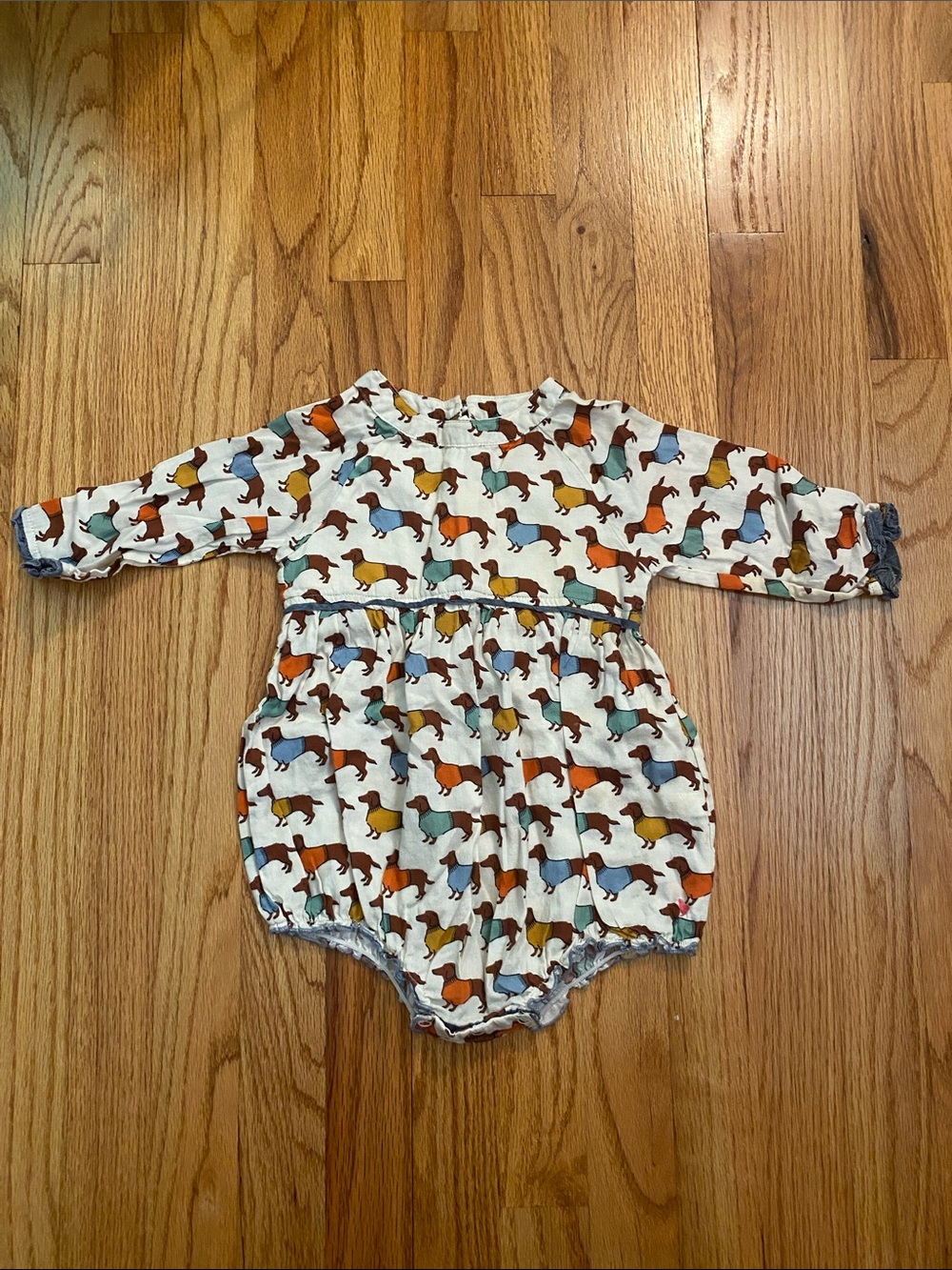 Pink Chicken White Romper with Multicolored Dachshund Print